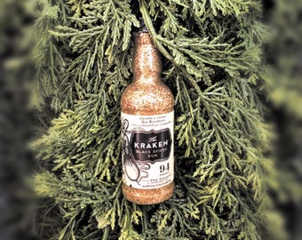 Upcycled Spiced Rum Bottle Ornament: Glitter Christmas Decor