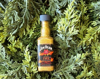 Upcycled Bourbon Bottle Christmas Ornament: Glittered Liquor Bottle Bar Decor