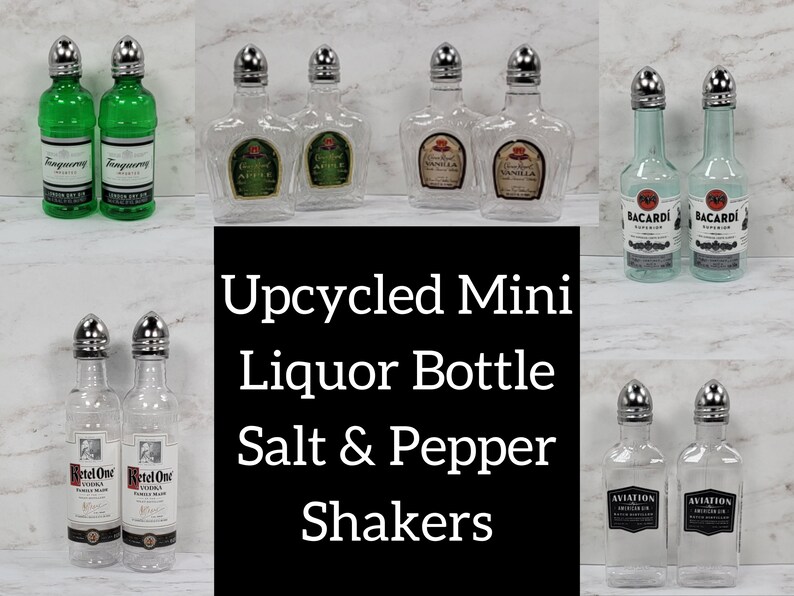 Salt and Pepper Shaker Set Upcycled Mini Liquor Bottles Salt Etsy