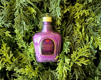 Blackberry Whisky Christmas Ornament, Upcycled Liquor Bottle Bar Decor, Glitter Mini Bottle, Whisky Lover Gift, Holiday Gift for Him