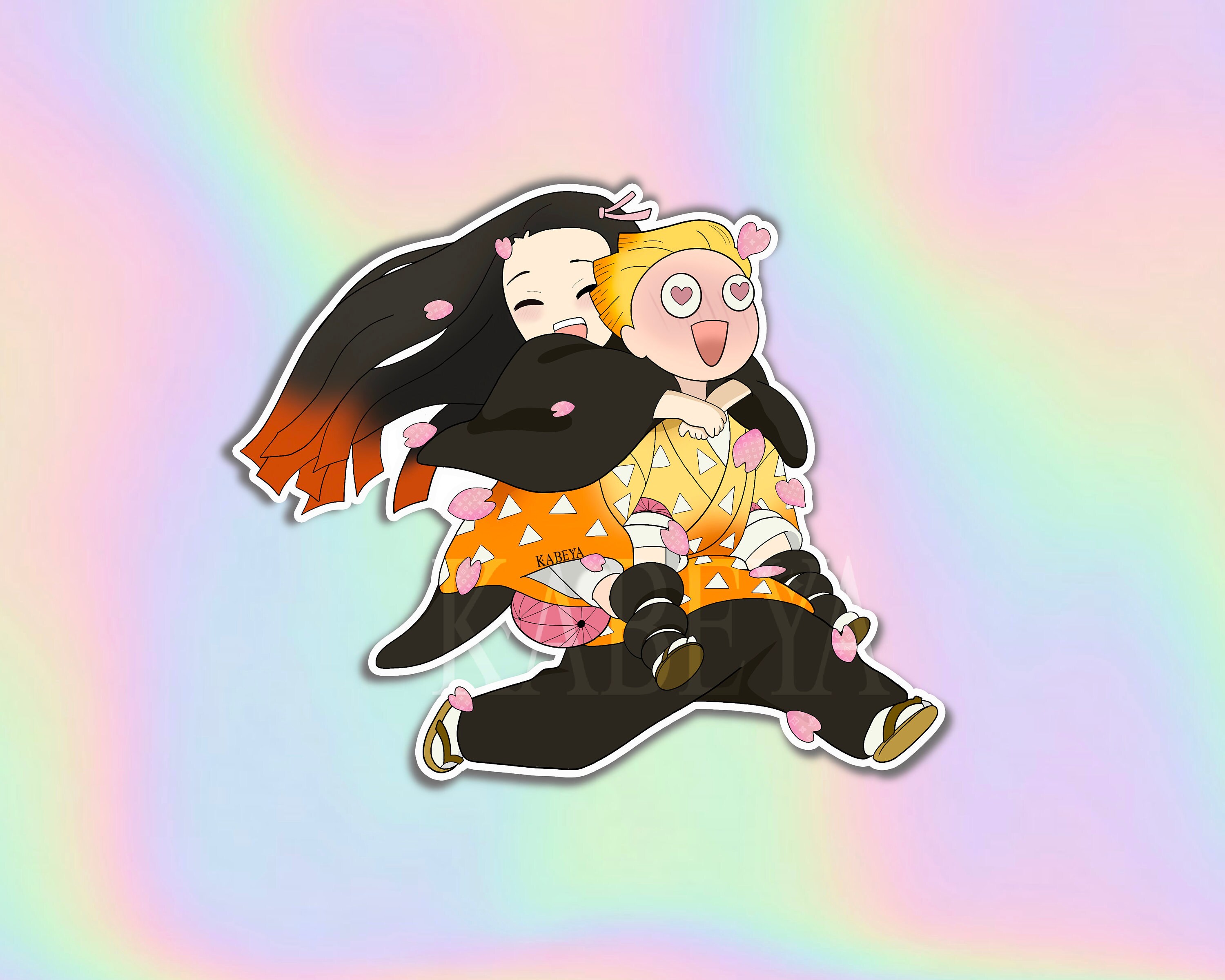 Kawaii Demon Girl and Lightning Yellow Boy Chibi Anime Sticker Decal