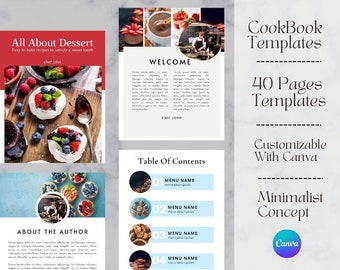 40 Pages Modern Recipe Book Template | Printable Recipe Binder | Canva Cookbook | Minimalist Recipe Ebook
