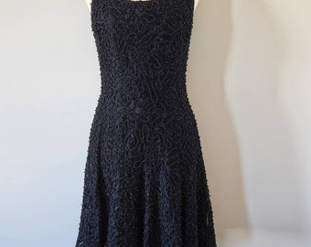 Vintage Carmen Marc Valvo Beaded Black Mini Dress