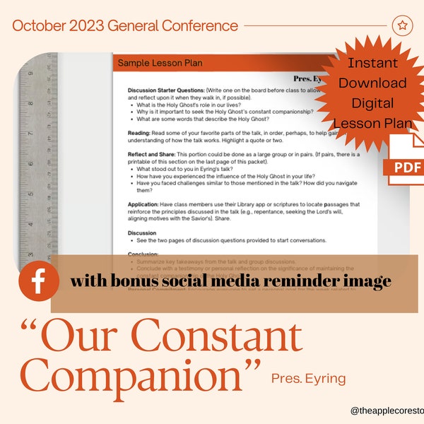 Our Constant Companion: President Eyring General Conference October 2023 Lesson Plan for Relief Society or Elders Quorum