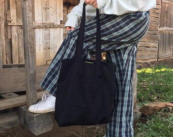 Tote Bag / Shopping Bag | Shoulder Bag | Black Linen Tote Bag | Natural Grocery Bag | Market Bag | Eco-friendly Bag | Gift for Her