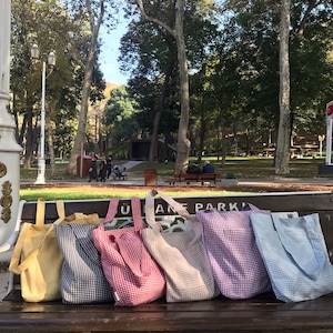 Gingham Tragetasche/Einkaufstasche | Sommer Strand Einkaufstasche | Leinen Tasche | Natürliche Einkaufstasche | Einkaufstasche | Umweltfreundliche Tasche | Geschenk für Sie