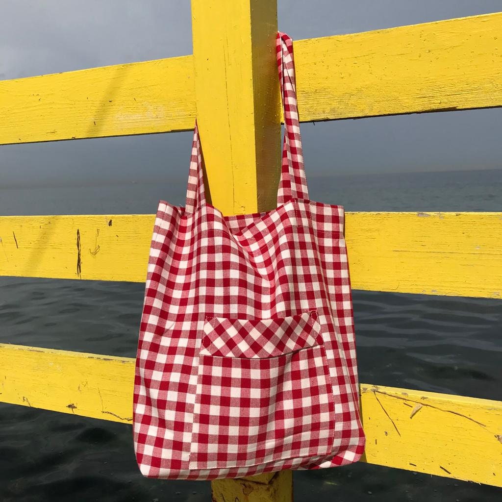 Tote Bag / Shopping Bag Shoulder Bag Gingham tote bag Etsy