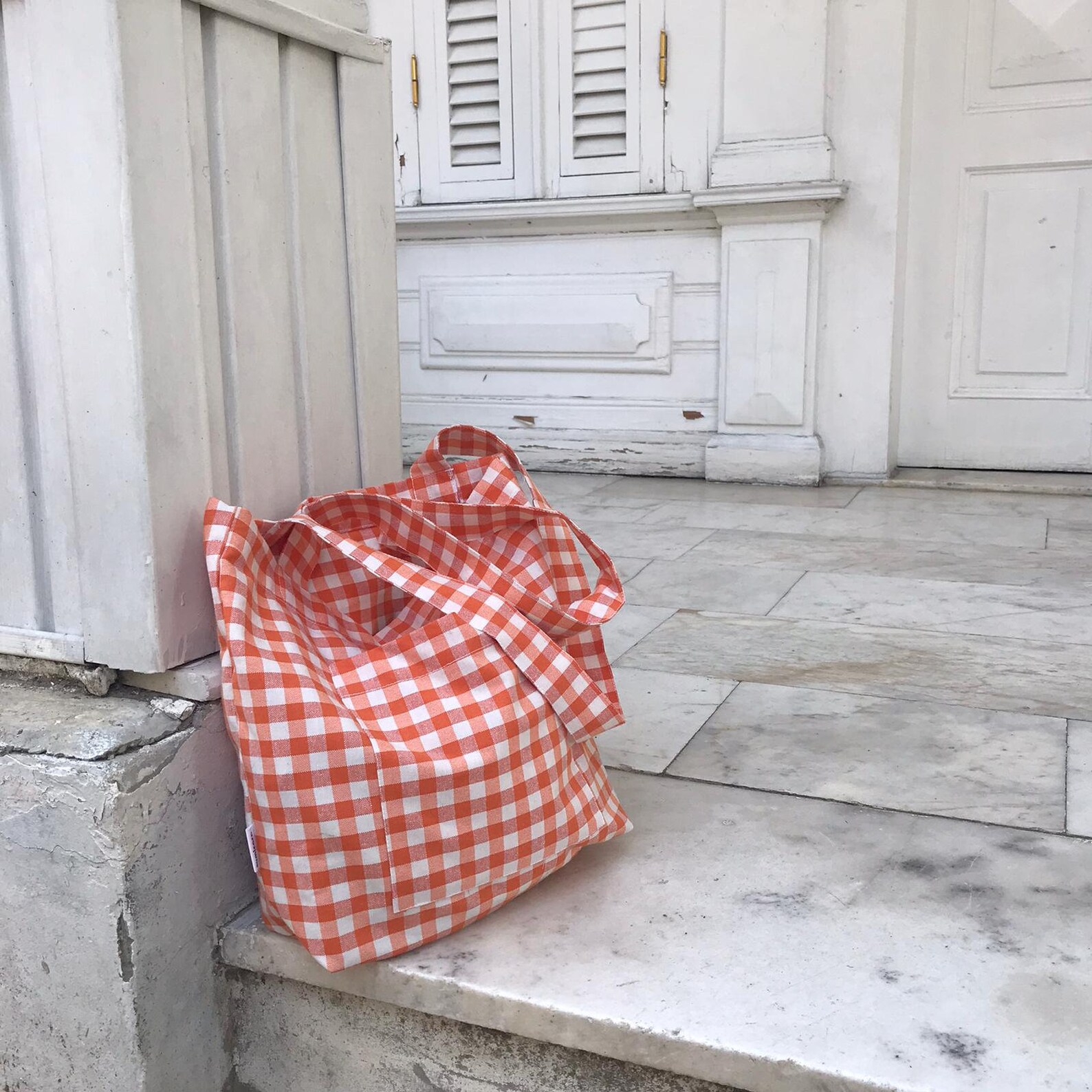 Tote Bag / Shopping Bag Reusable Tote Gingham Tote Bag Linen Bag