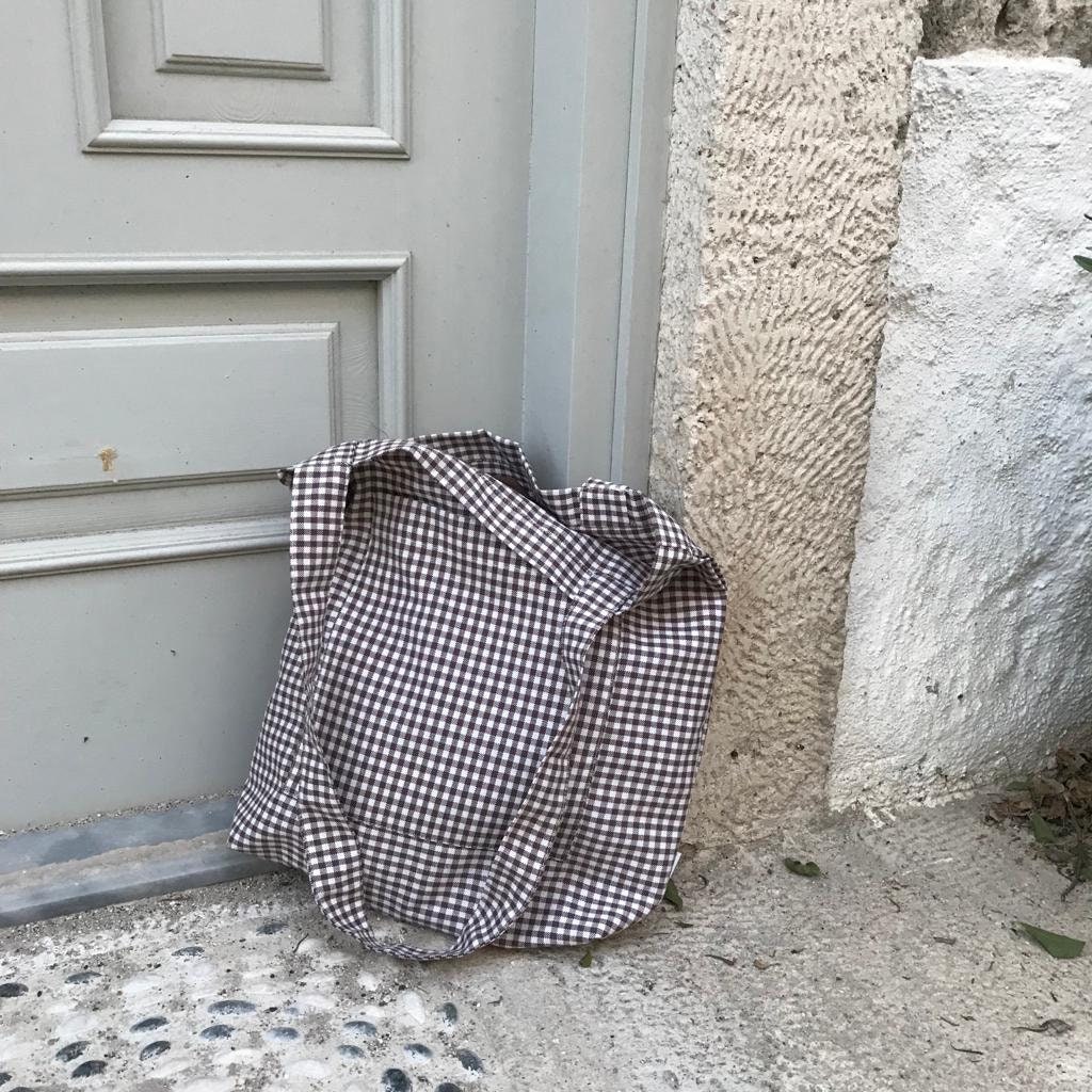 Brown Gingham Tote Bag | Checkered Shopping Bag | Reusable