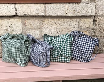 Gingham Tote Bag | Reusable Tote Bag | Shopping Bag | Eco-friendly Bag | Everday Bag | Market Bag | Shopper Bag | Picnic Bag | Gift for Her
