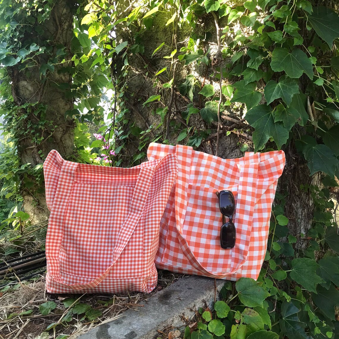 Tote Bag / Shopping Bag Reusable Tote Gingham Tote Bag Linen Bag