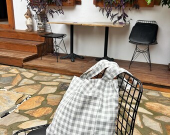 Gray Gingham Tote Bag | Gingham Tote Bag | Reusable Tote Bag | Shopping Bag | Eco-Friendly Bag | Everday Bag | Market Bag | Gift for Her