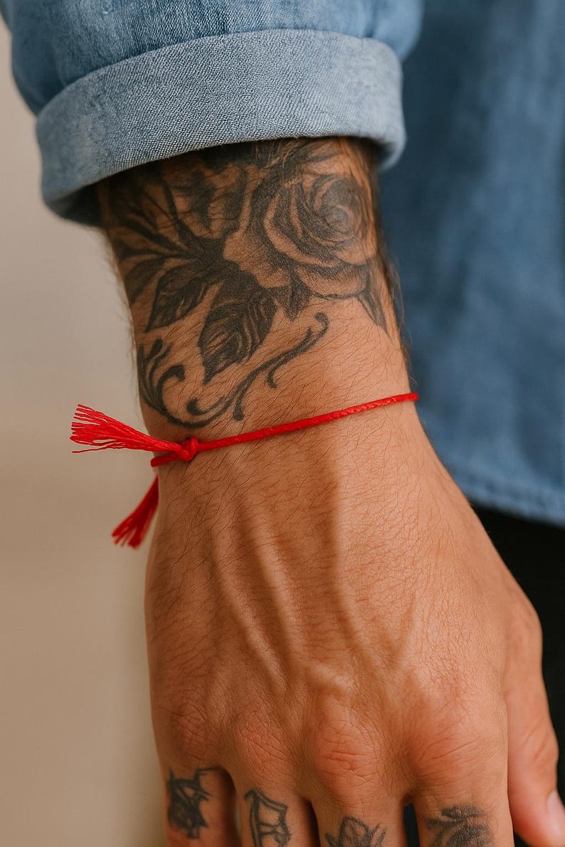 Red Bracelet Red thread in the set - Happiness Wish Hope Love Make a Wish // Red thread string image 3