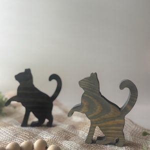Wooden Cat Figurine -  Cute Cat Decor for Desk - Gift for Cat Lovers