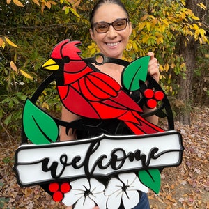 Cardinal Door Hanger - Bird Welcome Sign - Mother’s Day Gift