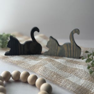 Sitting Wooden Cat Figurine -  Cute Cat Decor for Desk - Gift for Cat Lovers