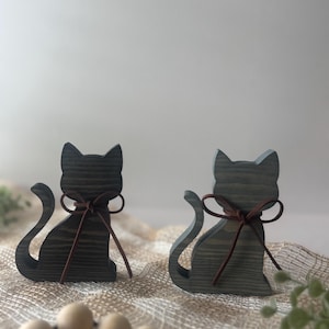 Wooden Cat Figurine -  Cute Cat Decor - Gift for Cat Lovers