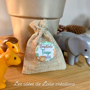 PERSONALIZED BAPTISM GIFT / Jungle theme / Sugared Bags / Badges / Magnets / Pocket mirrors / guest gift
