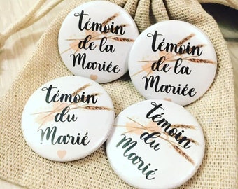 BADGE PERSONNALISÉ MARIAGE / Témoin marié / Témoin mariée / Famille / Prénom / Champêtre / Mariage / Personnalisé