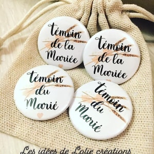 BADGE PERSONNALISÉ MARIAGE / Témoin marié / Témoin mariée / Famille / Prénom / Champêtre / Mariage / Personnalisé Bild 1