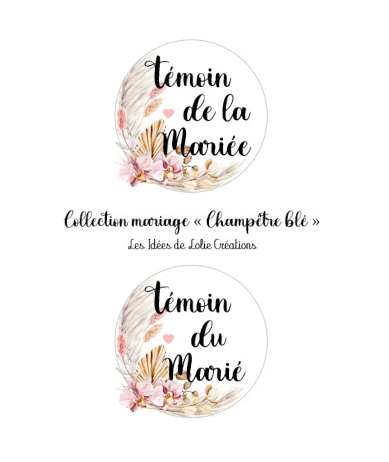 PERSONALIZED WEDDING BADGE / Married witness / Bride witness / Family / First name / Country / Wedding / Personalized Modèle 2