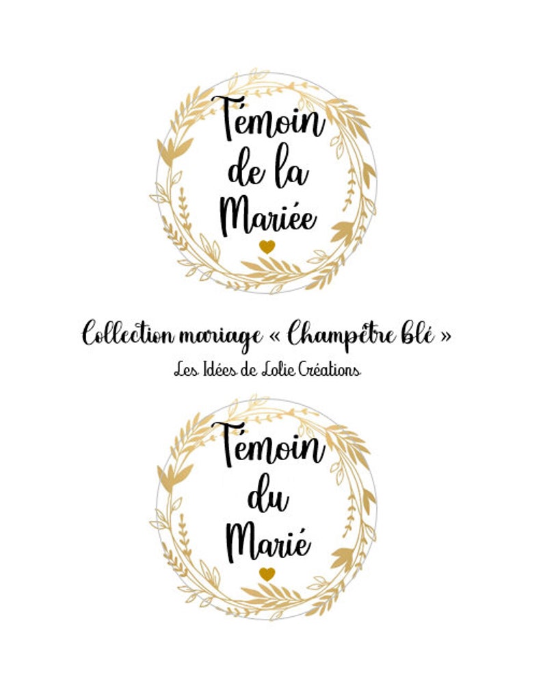 BADGE PERSONNALISÉ MARIAGE / Témoin marié / Témoin mariée / Famille / Prénom / Champêtre / Mariage / Personnalisé Modèle 1