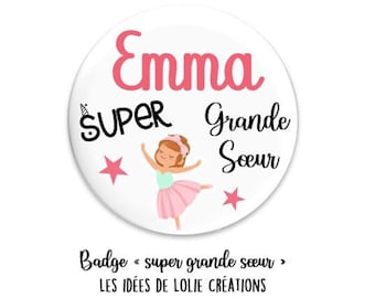 CADEAU PERSONNALISE Grande SOEUR / Kit grande sœur / Badge / Miroir de poche / Marque-page / Elastique / Naissance / Cadeau /  Amour