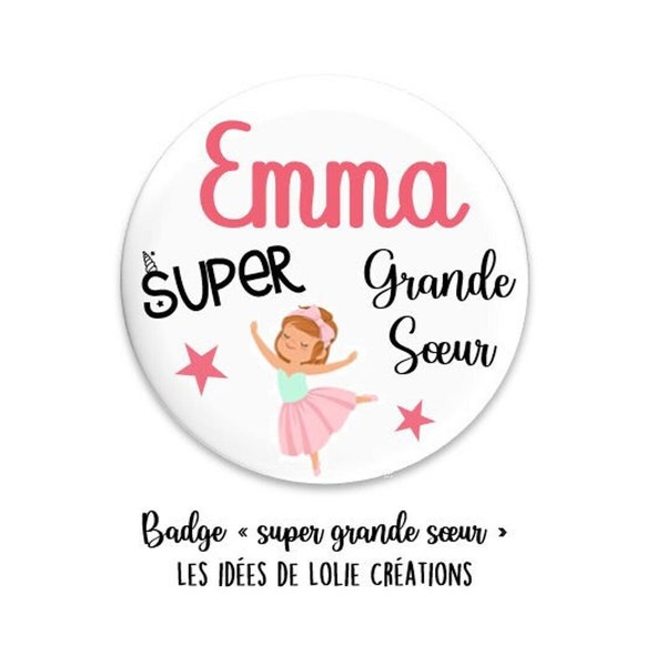 CADEAU PERSONNALISE Grande SOEUR / Kit grande sœur / Badge / Miroir de poche / Marque-page / Elastique / Naissance / Cadeau /  Amour