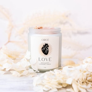 Love Intention Candle | Rose Quartz Crystal Manifestation Love Candle | Love Candle Gift for Her |  Bridal Gift | Scented Natural Soy Wax