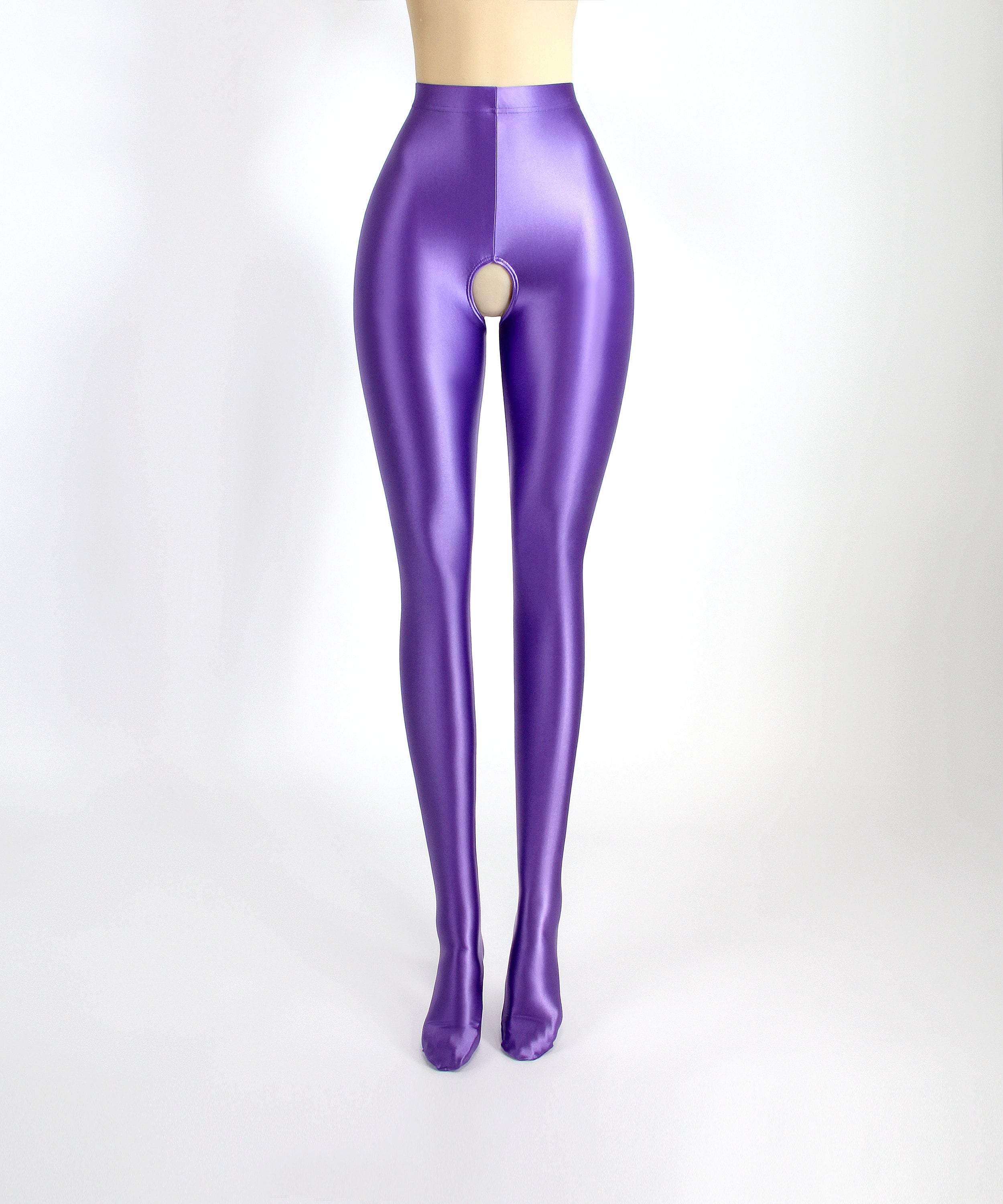 Open Crotch Leggings 14 Colors Spandex Satin Bodysuit Mid Waist
