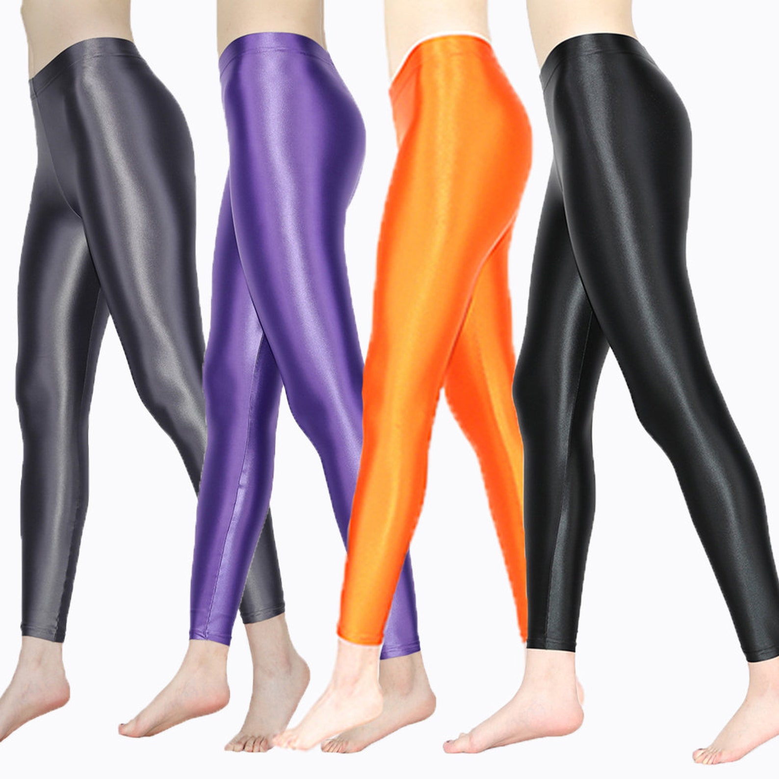 LEOHEX Shiny Metallic Sexy Satin Leggings XS to 3XL Sizes Available ...