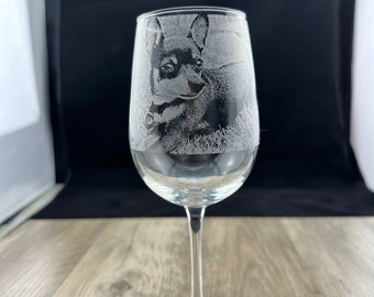 Personalized Photo Engraved Etched Wine Glass with Optional Text