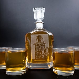 Photo Engraved Whiskey Decanter Set with 4 Whiskey Glasses
