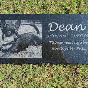 6 X 12 Inch Photo Engraved Personalized Granite Flat Headstone Gravestone Marker - For People, Dogs, Cats, or Anything