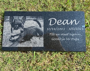 6 X 12 Inch Photo Engraved Personalized Granite Flat Headstone Gravestone Marker - For People, Dogs, Cats, or Anything