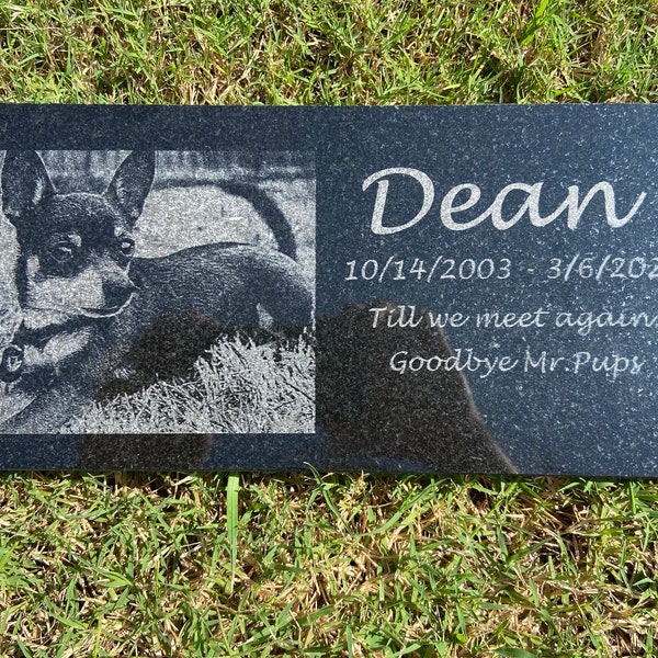 6 X 12 Inch Photo Engraved Personalized Granite Flat Headstone Gravestone Marker - For People, Dogs, Cats, or Anything