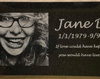 6 X 12 Inch Photo Engraved Personalized Flat Granite Headstone Gravestone Memorial Marker