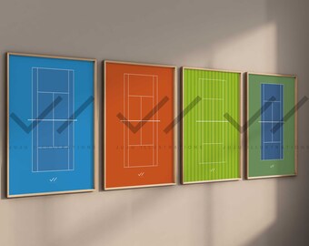 Set of 4 prints, grand slam, grand slam poster, tennis court, wall art, minimalist tennis, tennis fan, tennis lover gift, tennis