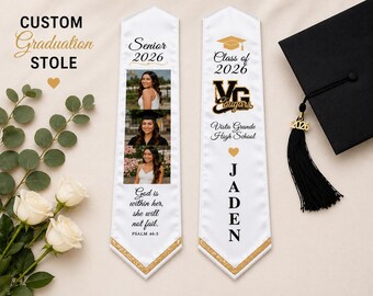 Custom Graduation Stole with Photos | Class of 2026 Personalized Stole | Senior Graduation Sash | Custom School Colors & Logo | Photo Stole