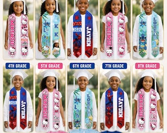 Custom Kids Graduation Stole | Pre-K, Kindergarten, Elementary, Middle School Grad | Personalized Name Photo Stole | Class of 2026 Gift