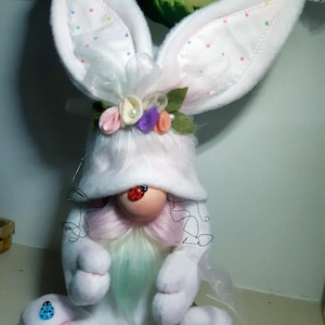 Easter Gnome, Spring Gnome, Easter Bunny Decoration Standing Bunny Gnome 12” Shelf Sitter Tiered Tray, gnome bunny, gnome with bunny ears