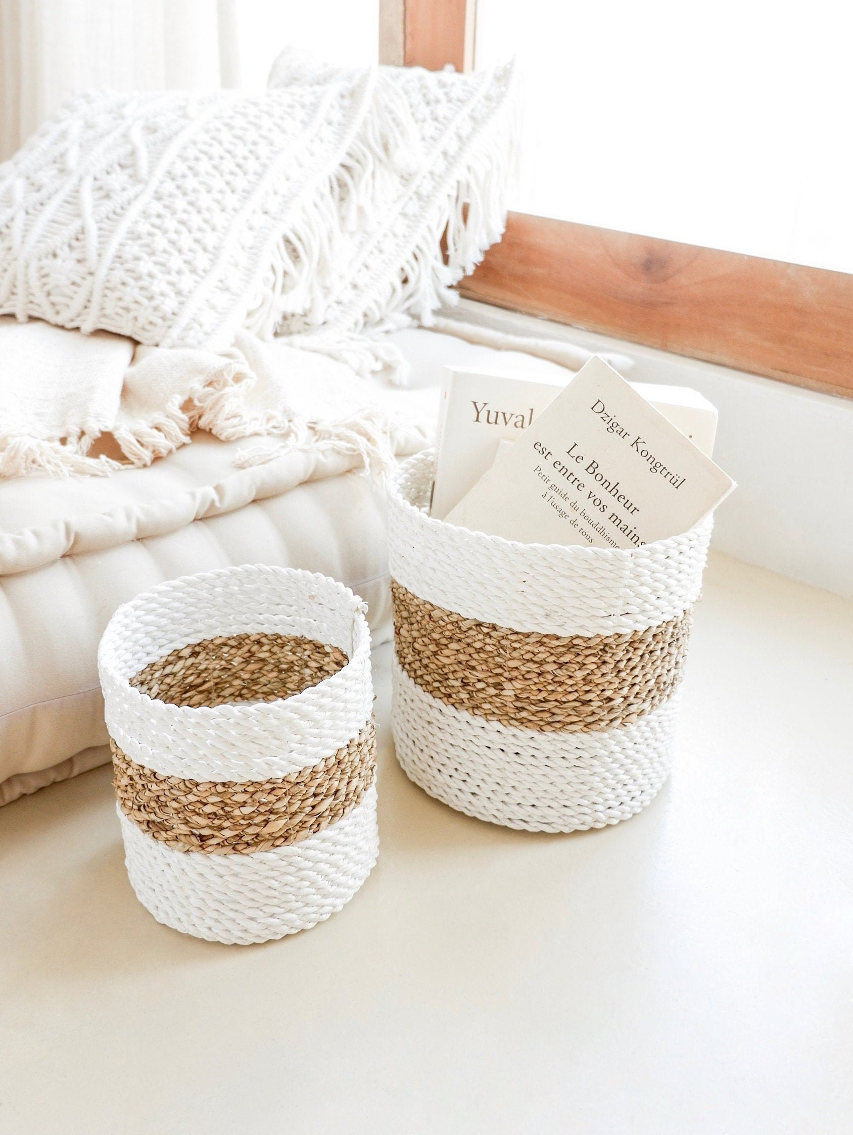 Conjunto de 3 cestas de almacenamiento natural tejidas a mano | Etsy