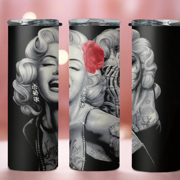 Marilyn Monroe 20oz Straight Tumbler, Celebrity, Skulls, Marilyn, Custom Tumbler, Coffee Mug, Skinny Tumbler, Monroe, Diva