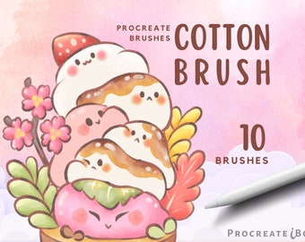 Pinceaux en coton Kawaii Procreate | 10 pinceaux Procreate | Pinceaux souples grumeleux | Pinceau humide pour un style artistique mignon