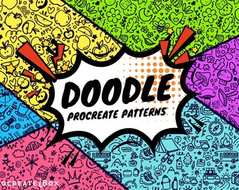 Procreate 落書きパターンブラシ | 手描きかわいいアートシームレスパターン | デジタルダウンロード