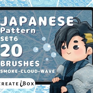20 Japanese Wave Pattern Procreate Brushes: Asian patterns Brush Set (Digital Download)