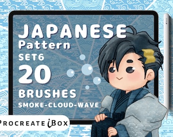 20 Japanese Wave Pattern Procreate Brushes: Asian patterns Brush Set (Digital Download)