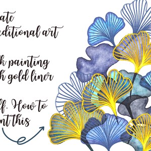 Procreate Watercolor Brush Set: Silk Painting with Gold Brushes ,PDF How to draw tutorial image 2
