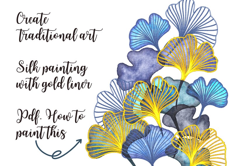 Procreate Watercolor Brush Set: Silk Painting with Gold Brushes ,PDF How to draw tutorial image 2