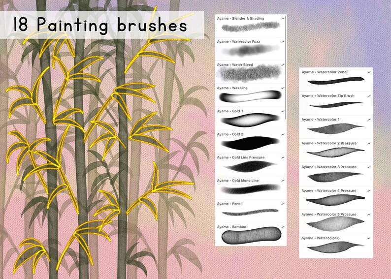 Procreate Watercolor Brush Set: Silk Painting with Gold Brushes ,PDF How to draw tutorial image 4